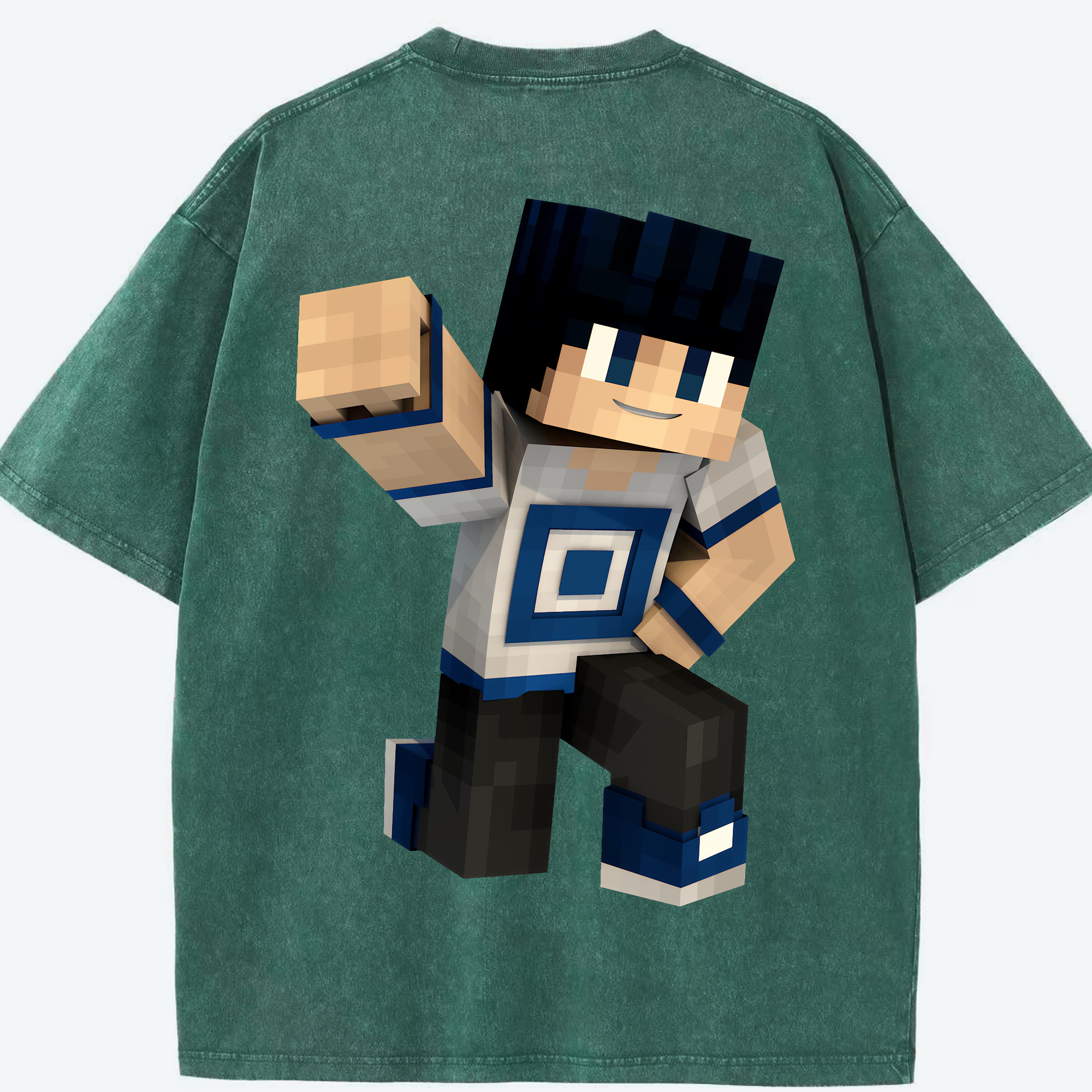 （画像用） マインクラフト ブロックの世界 Minecraft MC Block world 綿100% ヴィンテージ風 半袖Tシャツ（背面プリント）